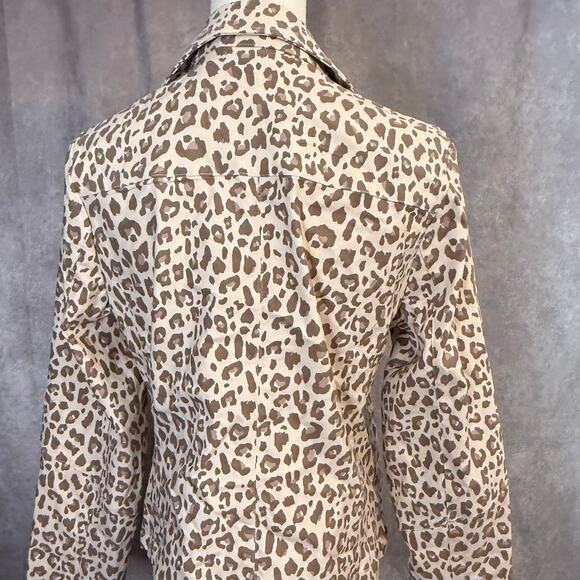 Adyson Parker Leopard Moto Jacket Size M Beige Tan Blush Silver Zipper Tailored - Picture 9 of 13